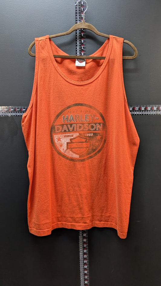 2004 Harley-Davidson Brighton MI Orange Tank Top Shirt Mens 2XL USA Made Biker