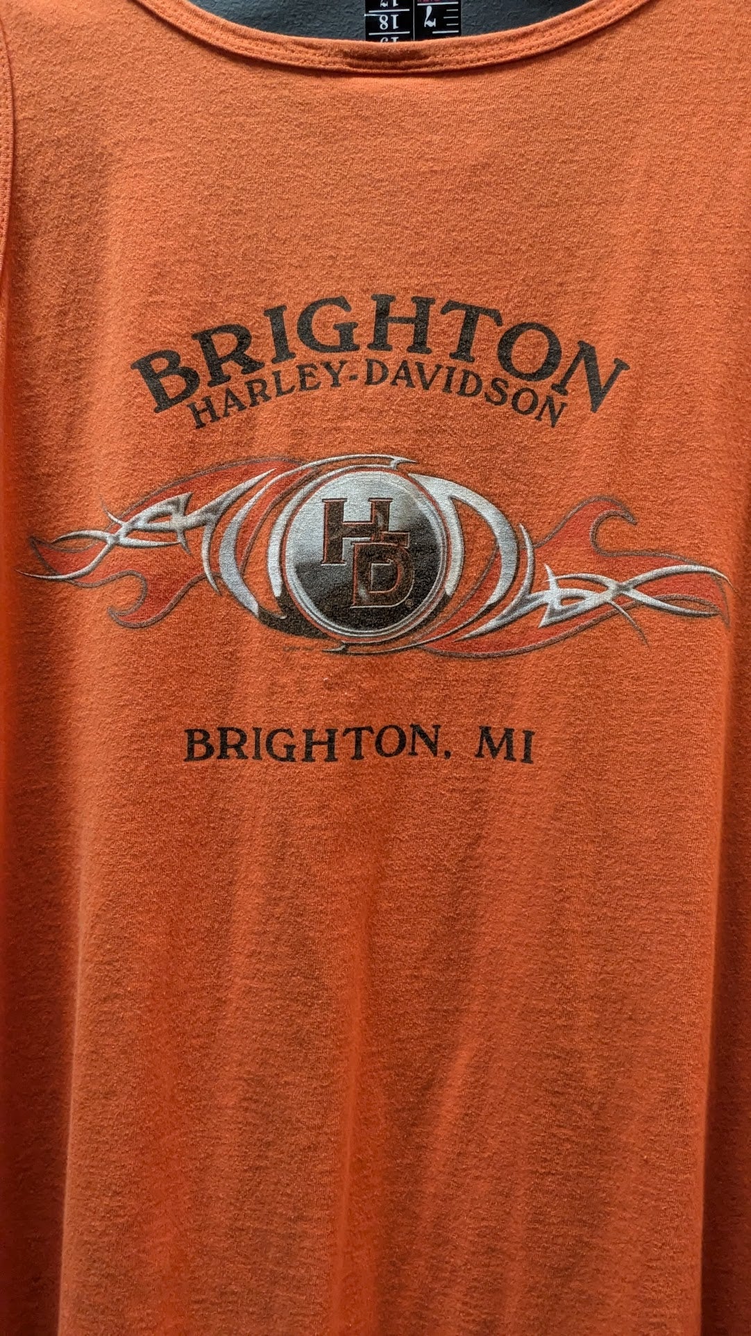 2004 Harley-Davidson Brighton MI Orange Tank Top Shirt Mens 2XL USA Made Biker
