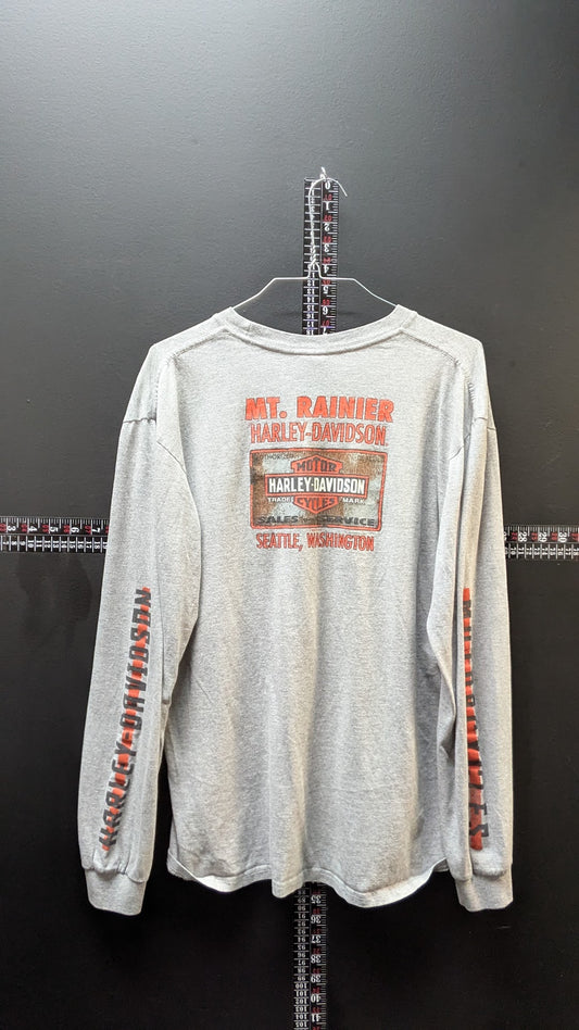 Harley-Davidson Mt Rainier Seattle WA Gray Pocket Long Sleeve T-Shirt Mens XL