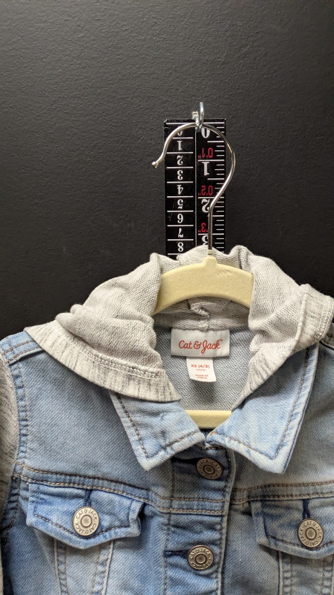 Cat & Jack Girls Denim Jacket Hoodie XS 4/5 Blue Jean Hooded Jacket Cat Ears