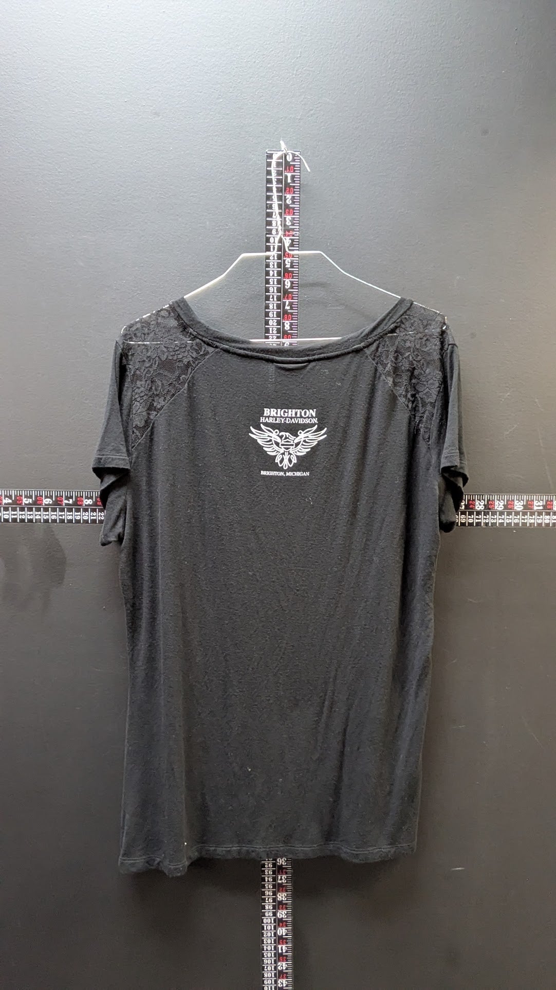 Harley-Davidson Womens XL Black Skull Rose Lace Shoulder T-Shirt Brighton MI