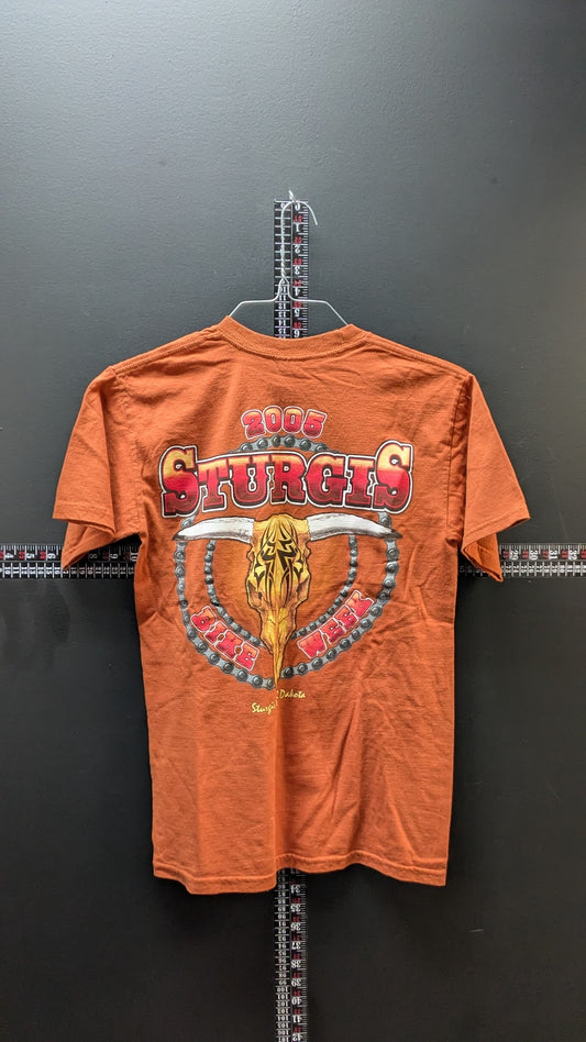 2006 Sturgis Bike Week T Shirt Small Orange Skull Motorcycle Tee