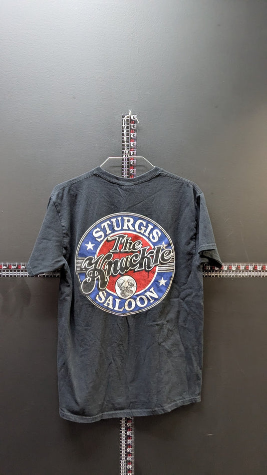 Sturgis Knuckle Saloon T Shirt Medium Black South Dakota Biker Motorcycle Tee