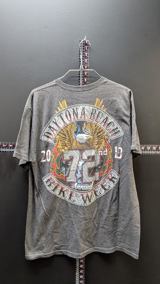 2013 Daytona Beach Bike Week Men’s T-Shirt Gray Double Sided Biker Tee