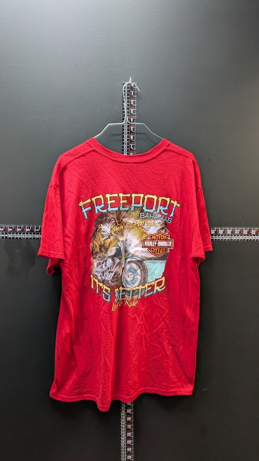 Harley-Davidson Freeport Bahamas Men’s T-Shirt Large Red Double Sided