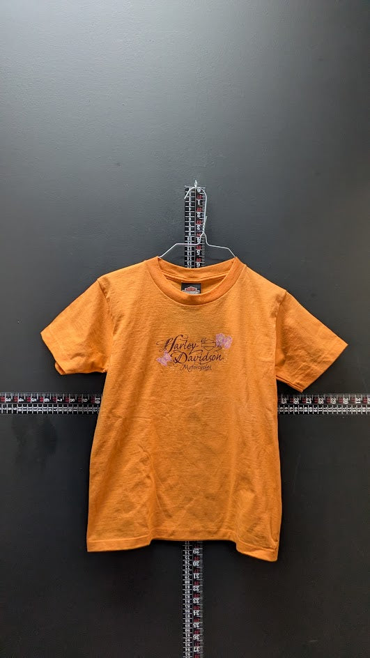 2007 Harley-Davidson Women’s T-Shirt Small Orange Glitter Graphic USA Made