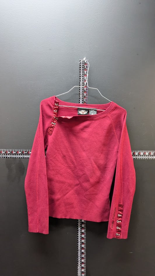 Harley-Davidson Women’s Sweater Small Burgundy Hook & Eye Moto Knit Top