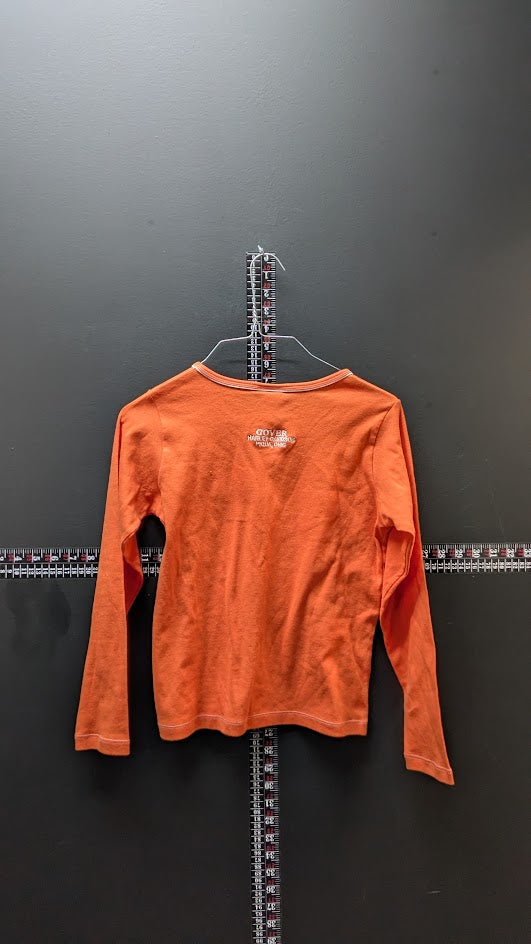 Harley-Davidson Women’s Long Sleeve Top Large Orange Embroidered Script Y2K