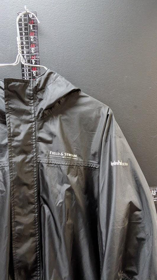 Field & Stream HydroUltra Men’s Rain Jacket Large Black Hooded Lightweight