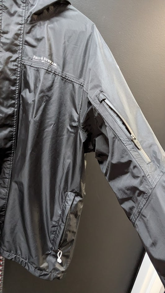 Field & Stream HydroUltra Men’s Rain Jacket Large Black Hooded Lightweight