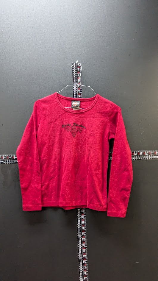 Harley-Davidson Girls Youth Long Sleeve Top Large Red Embroidered Y2K NWT