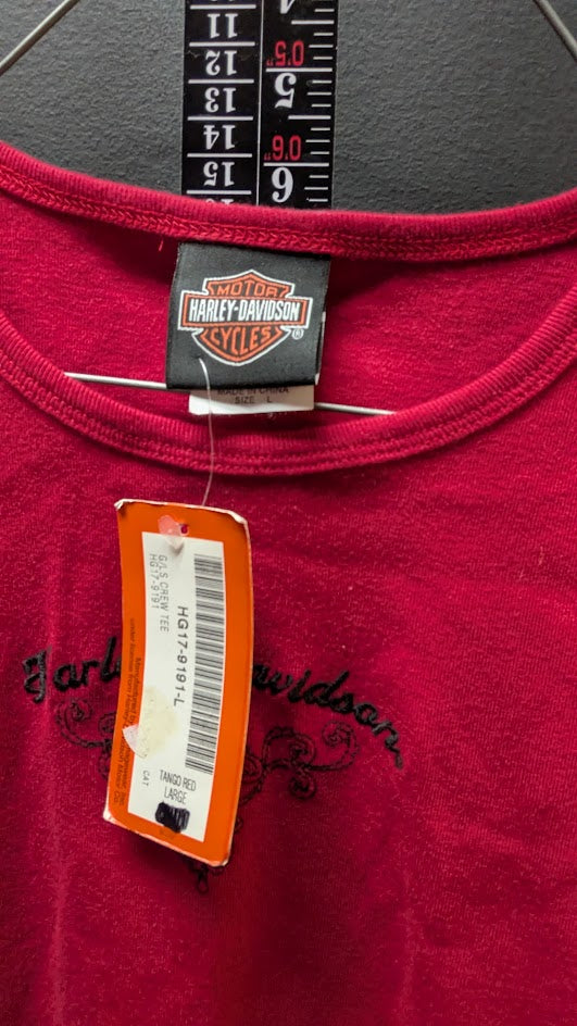 Harley-Davidson Girls Youth Long Sleeve Top Large Red Embroidered Y2K NWT