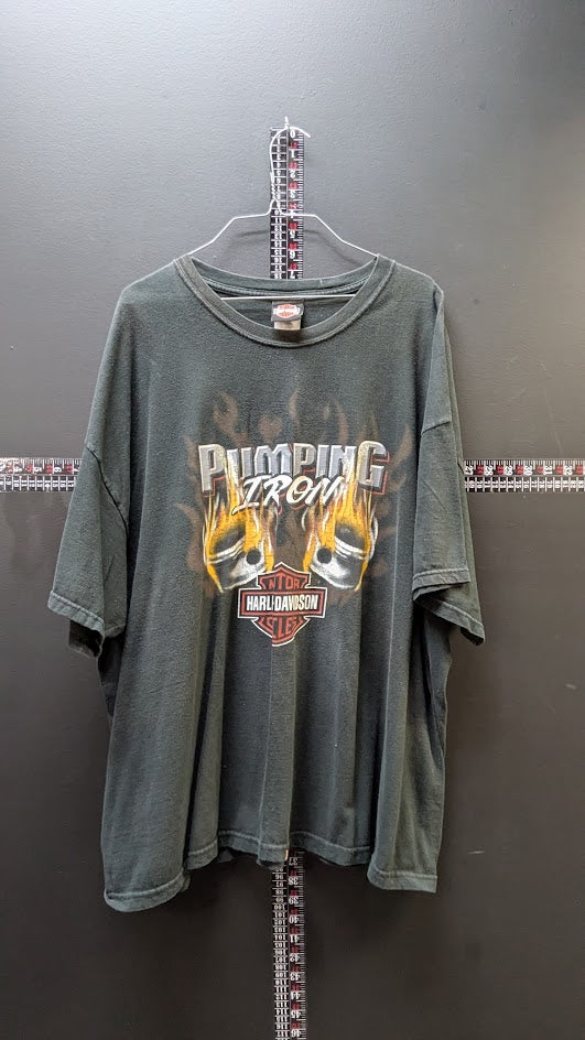 Harley Davidson Pumping Iron T Shirt 3XL Black Flame Graphic Tri-County Ohio Tee