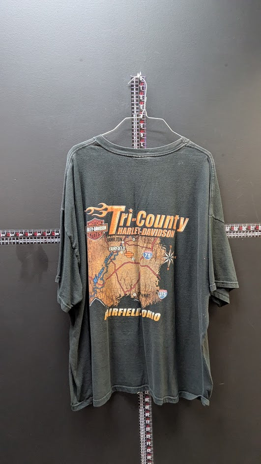 Harley Davidson Pumping Iron T Shirt 3XL Black Flame Graphic Tri-County Ohio Tee