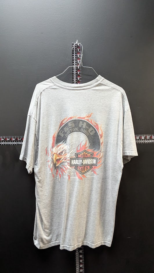 Harley Davidson Screamin Eagle T Shirt XL Gray Flame Eagle Dayton Ohio Tee