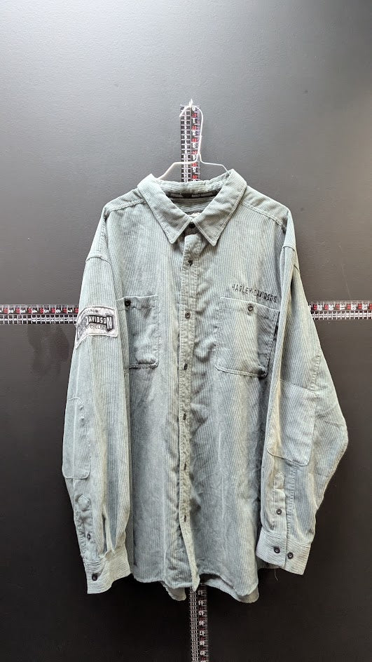 Harley Davidson Button Up Shirt 3XL Gray Striped Garage Work Shirt