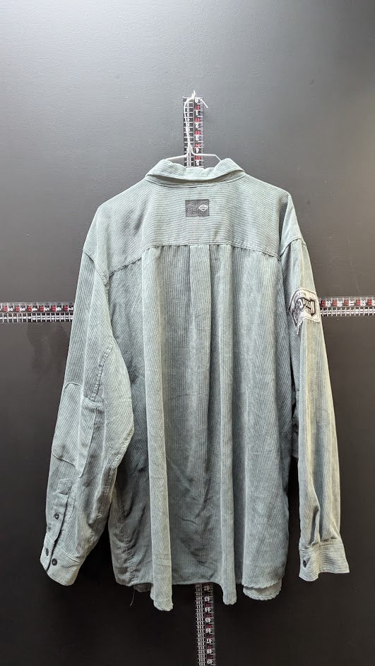 Harley Davidson Button Up Shirt 3XL Gray Striped Garage Work Shirt