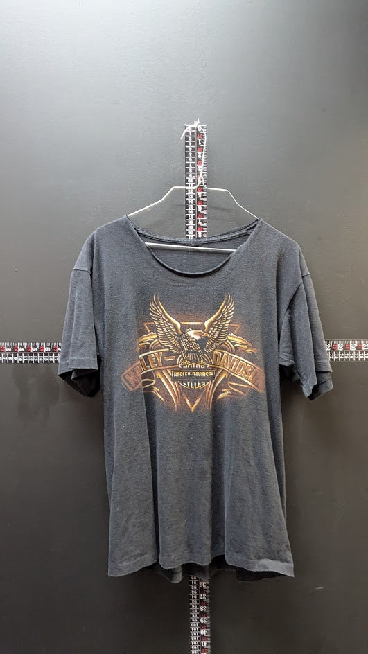 Harley Davidson York PA T Shirt Black Distressed Cut Neck Eagle Graphic Women’s XL