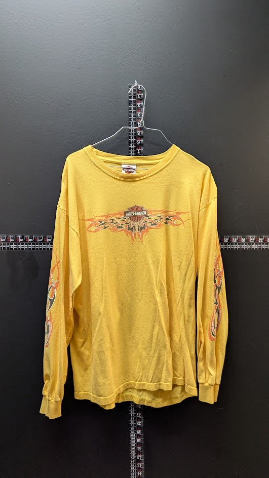 Vintage Harley Davidson Long Sleeve T Shirt L Yellow Tuck Minyasson Vinyl Ontario Canada