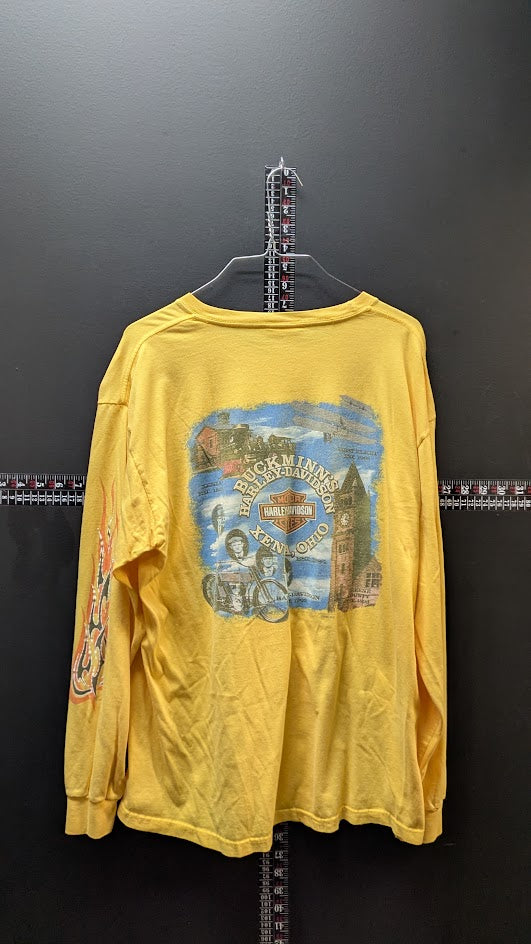 Vintage Harley Davidson Long Sleeve T Shirt L Yellow Tuck Minyasson Vinyl Ontario Canada