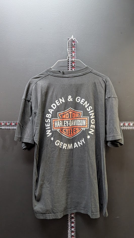 Vintage Harley Davidson Germany T Shirt Black Wiesbaden Gensingen USA Graphic XL