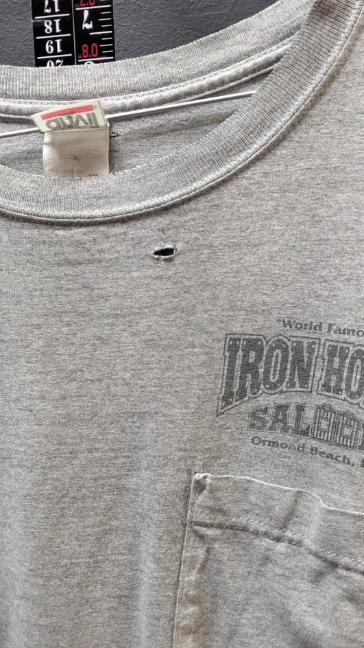 Vintage Iron Horse Saloon Pocket T Shirt Gray Ormond Beach FL Biker Tee XL