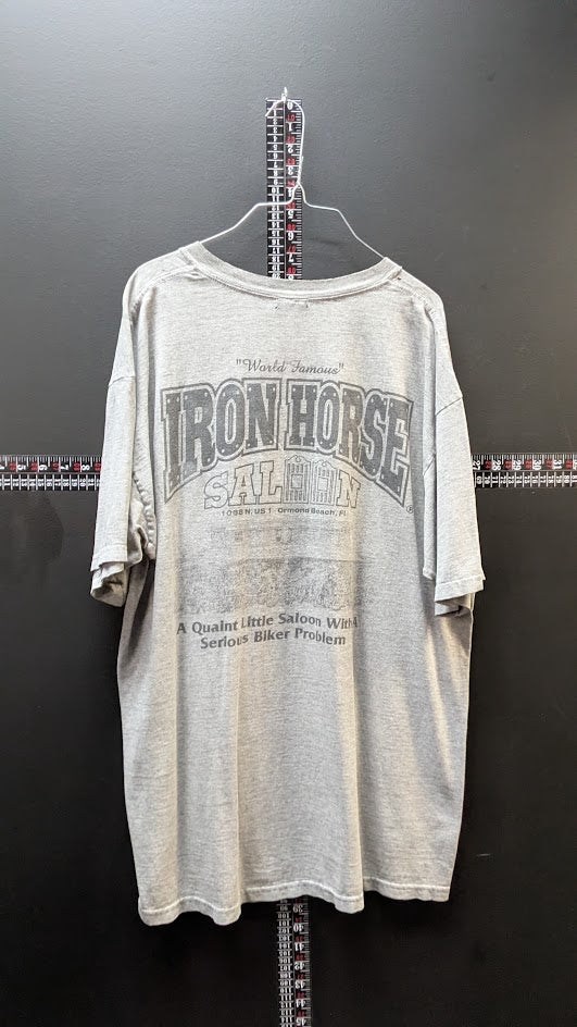 Vintage Iron Horse Saloon Pocket T Shirt Gray Ormond Beach FL Biker Tee XL