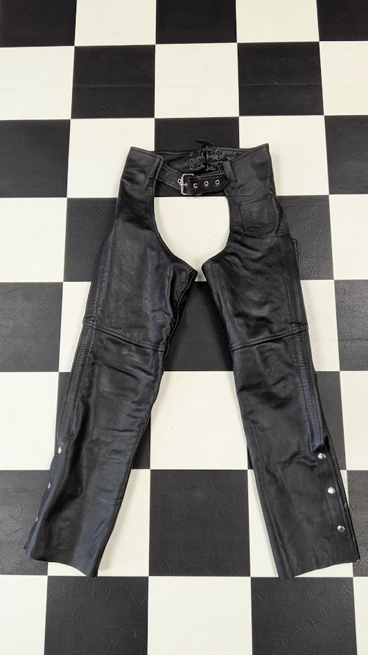 Leather Gallery Leather Motorcycle Chaps Black Zip Lace Biker Pants XXS