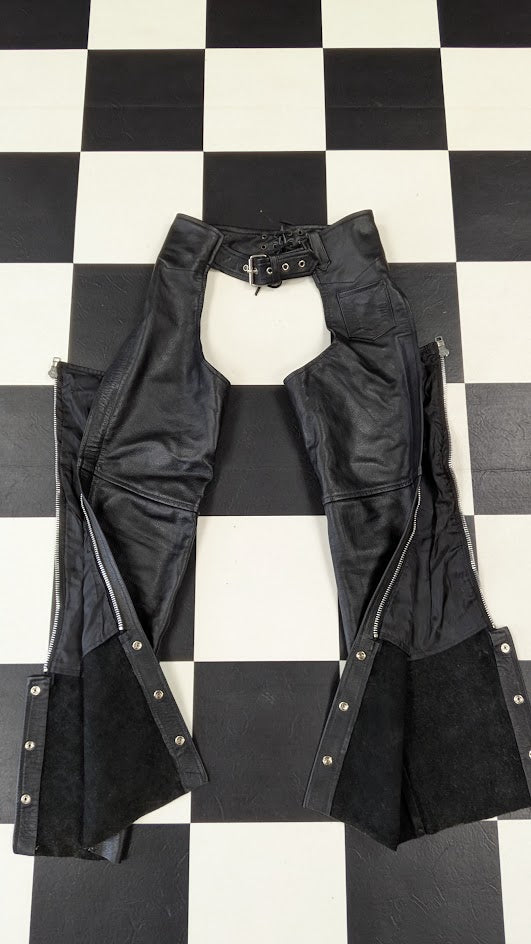 Leather Gallery Leather Motorcycle Chaps Black Zip Lace Biker Pants XXS