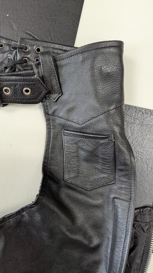 Leather Gallery Leather Motorcycle Chaps Black Zip Lace Biker Pants XXS