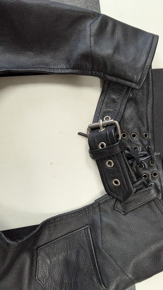 Leather Gallery Leather Motorcycle Chaps Black Zip Lace Biker Pants XXS