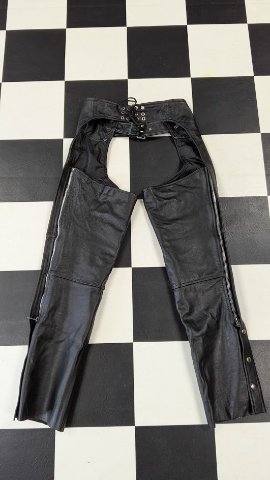 Leather Gallery Leather Motorcycle Chaps Black Zip Lace Biker Pants XXS