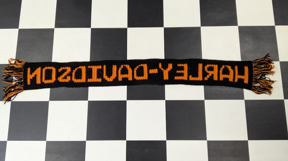 Vintage Harley Davidson Knit Scarf Black Orange Fringe Motorcycle Winter Scarf