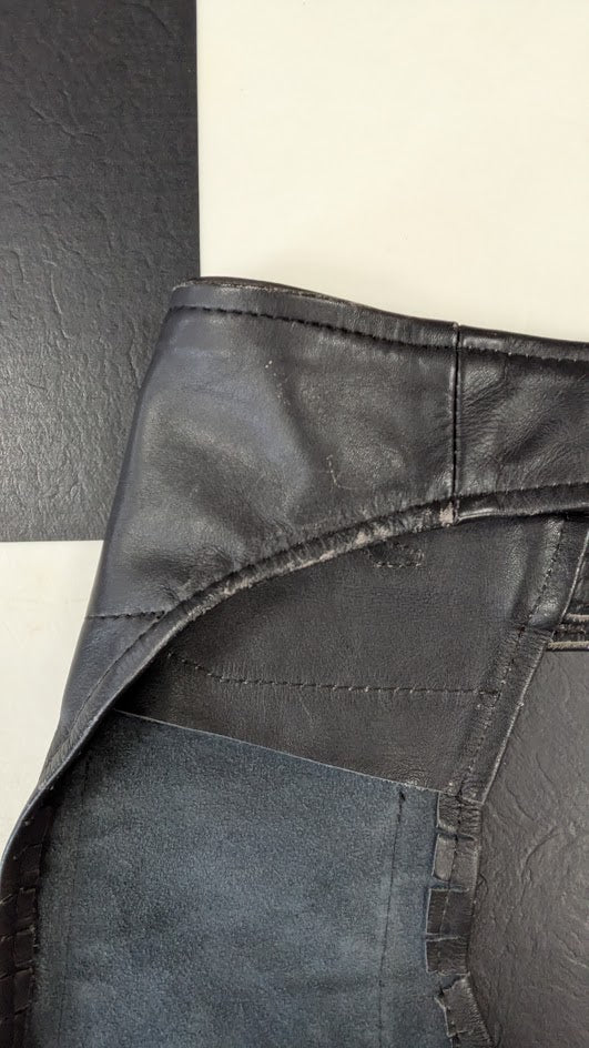 Black Leather Motorcycle Chaps Zip Snap Biker Riding Pants Adjustable Waist
