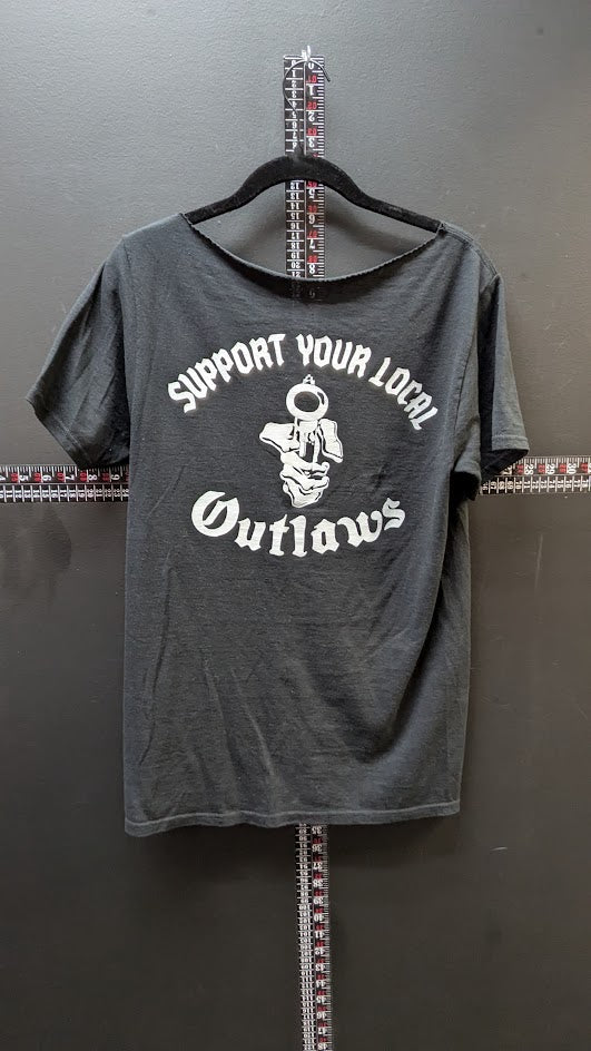 Vintage Daytona 55th Anniversary Outlaws Biker T Shirt Black Distressed Cut Neck