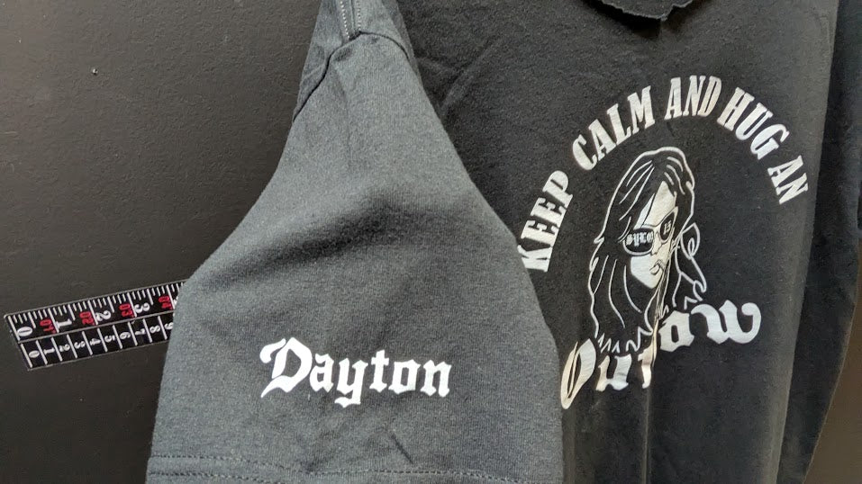 Keep Calm And Hug An Outlaw Biker T Shirt Black Distressed Cut Neck Oversize