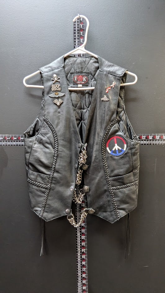Leather Motorcycle Vest Womens Medium Black Braided Chain Side Lace Biker Vest