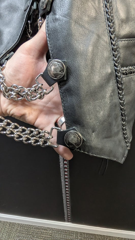 Leather Motorcycle Vest Womens Medium Black Braided Chain Side Lace Biker Vest