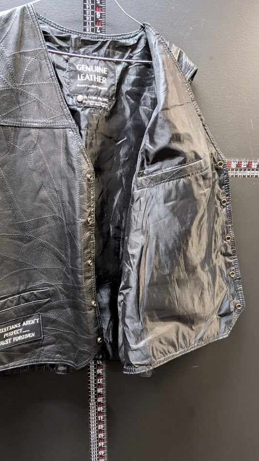 Christian Motorcycle Leather Vest Jesus Forever Black Biker Vest Snap Front Large
