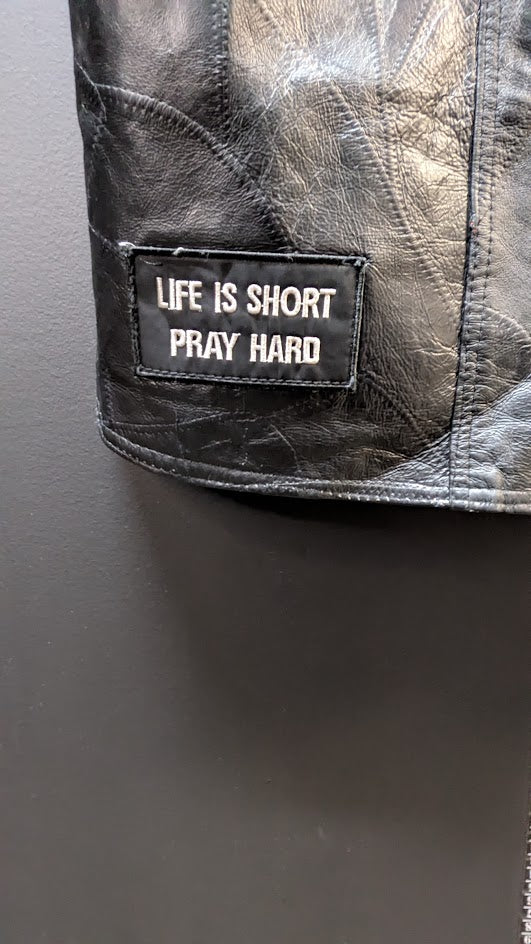 Christian Motorcycle Leather Vest Jesus Forever Black Biker Vest Snap Front Large