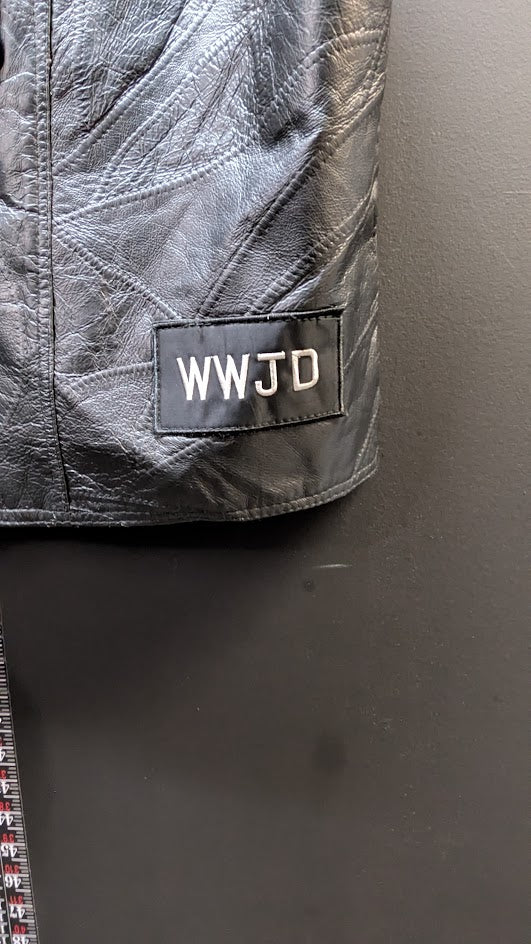 Christian Motorcycle Leather Vest Jesus Forever Black Biker Vest Snap Front Large
