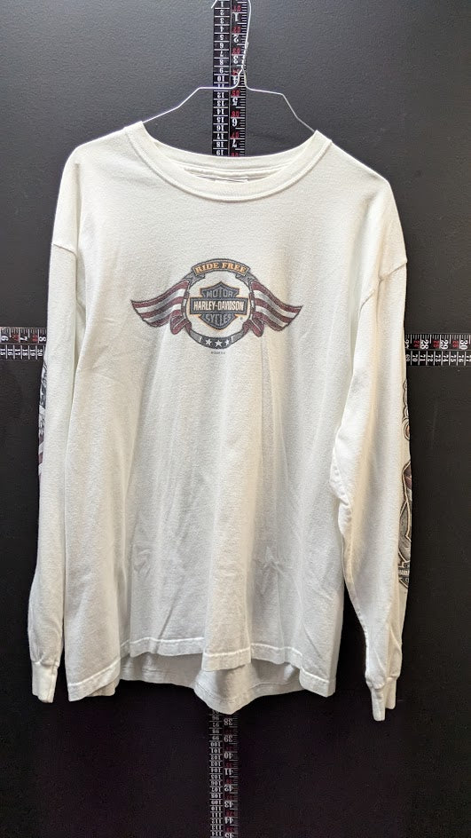 Harley Davidson F&S Dayton Ohio Long Sleeve T Shirt Large White USA Made 2008