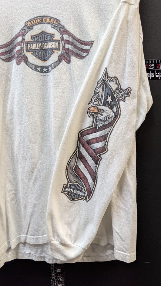 Harley Davidson F&S Dayton Ohio Long Sleeve T Shirt Large White USA Made 2008