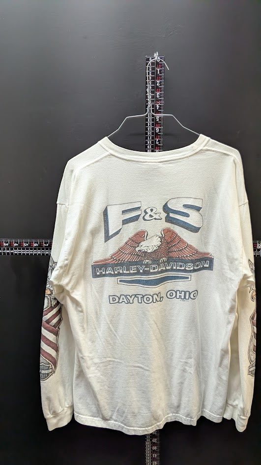 Harley Davidson F&S Dayton Ohio Long Sleeve T Shirt Large White USA Made 2008