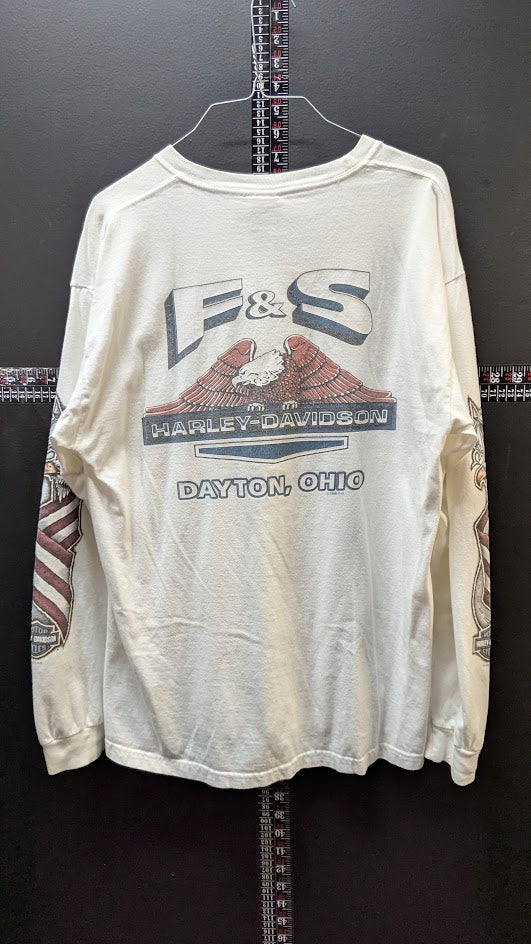Harley Davidson F&S Dayton Ohio Long Sleeve T Shirt Large White USA Made 2008