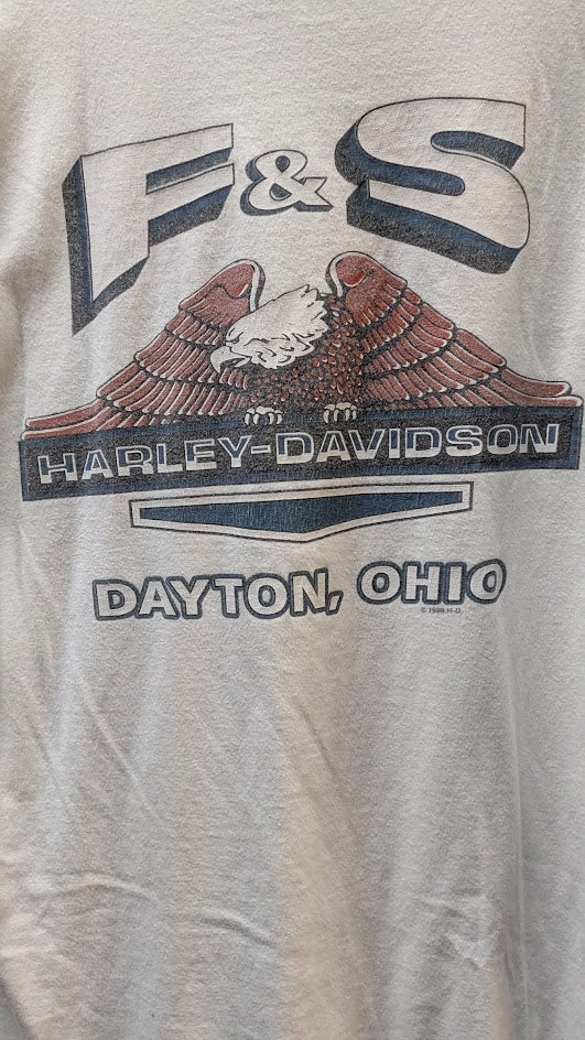 Harley Davidson F&S Dayton Ohio Long Sleeve T Shirt Large White USA Made 2008