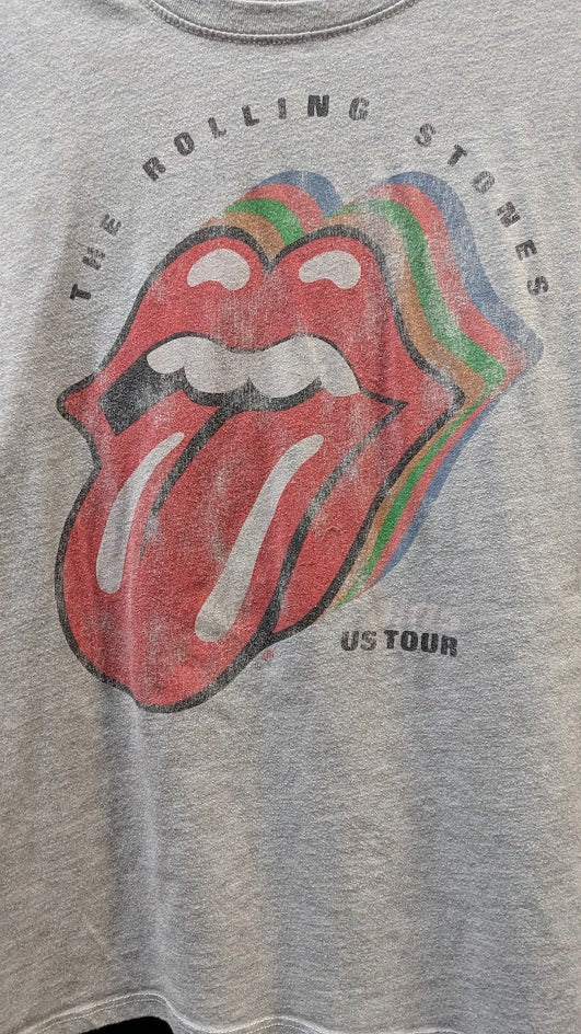 Rolling Stones 1975 US Tour T Shirt Youth Small Gray Classic Tongue Logo Band Tee