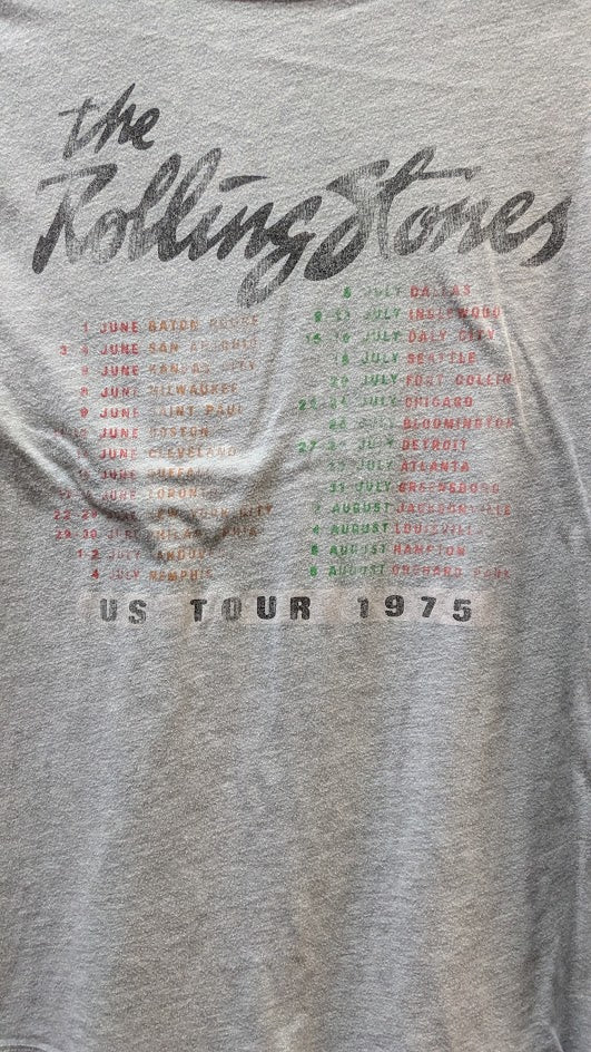 Rolling Stones 1975 US Tour T Shirt Youth Small Gray Classic Tongue Logo Band Tee