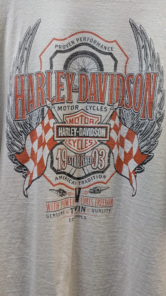 Harley Davidson Mile High Denver Colorado T Shirt 2XL Beige Motorcycle Biker Tee