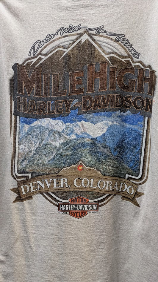 Harley Davidson Mile High Denver Colorado T Shirt 2XL Beige Motorcycle Biker Tee